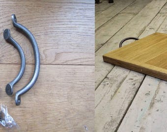 Pair of TRAY LIFTING BOW Cheeseboard chopping board cast iron rustic vintage handle cabinet/cupboard/drawer pull handle Antique iron