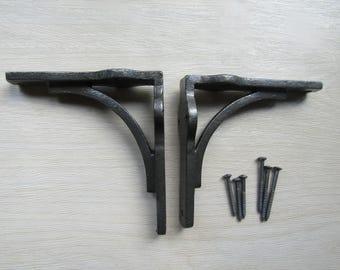PAIR of Rustic iron shelf brackets Scaffold antique vintage 5" INDUSTRIAL GALLOWS old retro shelving brackets Iron finish