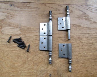 Pair Of Rustic steel Lift Off Finial Hinges Old Vintage Cabinet Cupboard Furniture Door Hinges