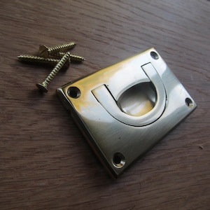 chest handle vintage old English furniture recessed drawer cupboard flush inset trap handles Campaign pull POLISHED BRASS