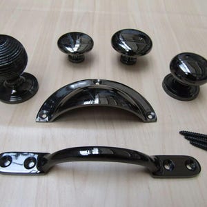 Old retro furniture cupboard cabinet shell cup drawer handle knob pull SOLID BRASS polished Black nickel finish
