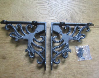 PAIR of Rustic shelf brackets OCTOPUS Cast iron Decorative Scaffold Victorian rustic vintage retro shabby Antique iron Shelving brackets