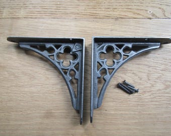 PAIR of Rustic shelf brackets GOTHIC 5" Cast iron Decorative Scaffold Victorian rustic vintage retro shabby Antique iron Shelving brackets