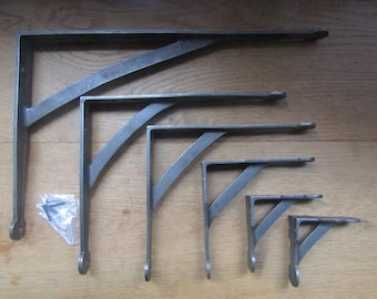 Par de soportes de estante de hierro fundido macizo de alta resistencia, estilo rústico vintage industrial, para andamios, estilo horca, de hierro antiguo.