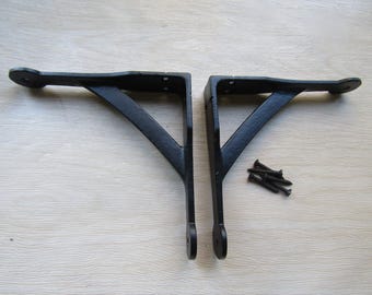 PAIR of Rustic iron shelf brackets Scaffold antique vintage 6" BLACK PENNY End gallows ironbridge old retro shelving brackets