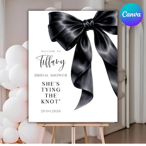 Black Coquette Bridal Shower Welcome Sign, Bridal Shower Entrance Sign, She Said Yes Foam Board, Canva Editable