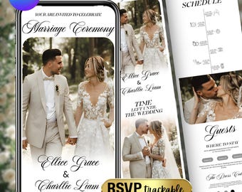 Animated Wedding Invitation, Elegant White Rose Digital Wedding Video, Canva Template for Modern Neutral Wedding, Canva Editable