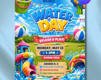 Water Day Flyer Template | Editable Canva Splash Day Poster (8.5x11 Inches)