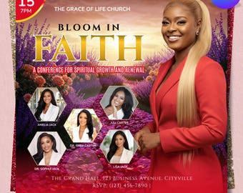 Womens Meeting Conference Flyer, Women's Retreat Flyer, Guest Speakers, Floral Theme Event, Networking Celebration, Canva Editable