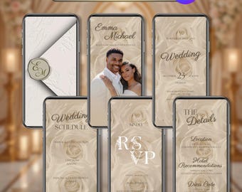 Elegant Digital Wedding Invitation, Animated Wedding Evite, Neutral Floral Editable Video Template Instant Download, Canva Editable