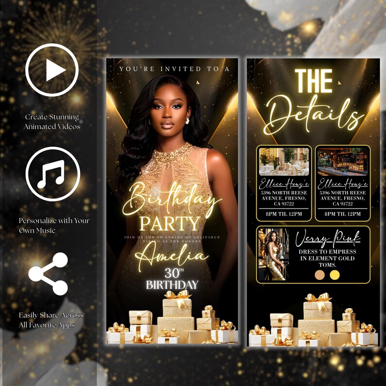 Luxury Black and Gold Birthday Party Invitation, Birthday Template ...