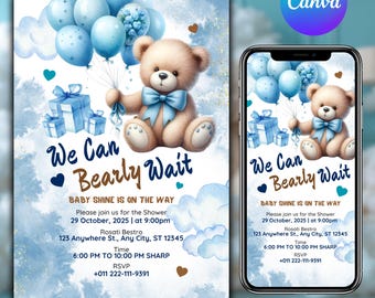 Baby Shower Invitation, Baby Boy Clothes Invitation, Blue Baby Boy Shower Invitation, Canva Editable