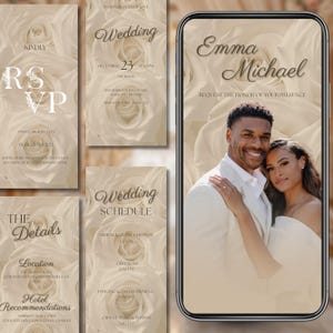 Elegant Digital Wedding Invitation, Animated Wedding Evite, Neutral Floral Editable Video Template Instant Download, Canva Editable