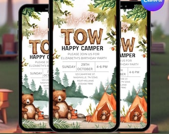 One Happy Camper Birthday Invitation, Camping 1st Birthday Invite, Boy Happy Camper 1st Birthday, Boy Happy Camper Decor, Canva Editable
