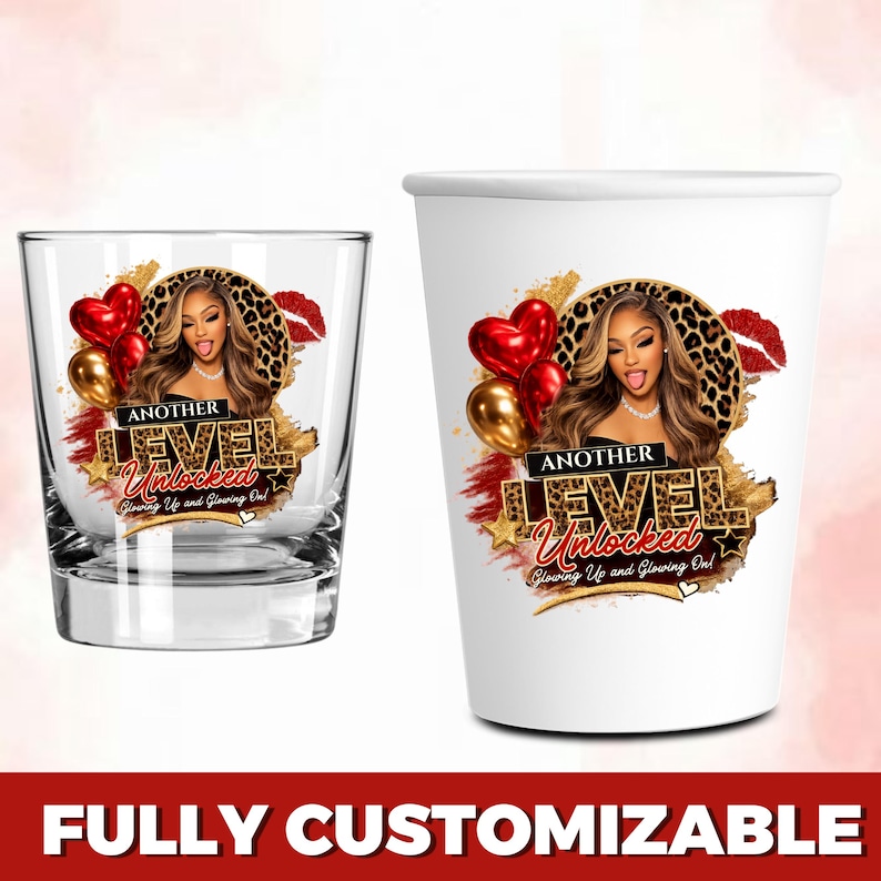 Cheetah Print Birthday PNG Template: Wild Party Design Red Cheetah Birthday Sticker, Styrofoam Cup Sticker, Shot Glass, All Zodiac Signs