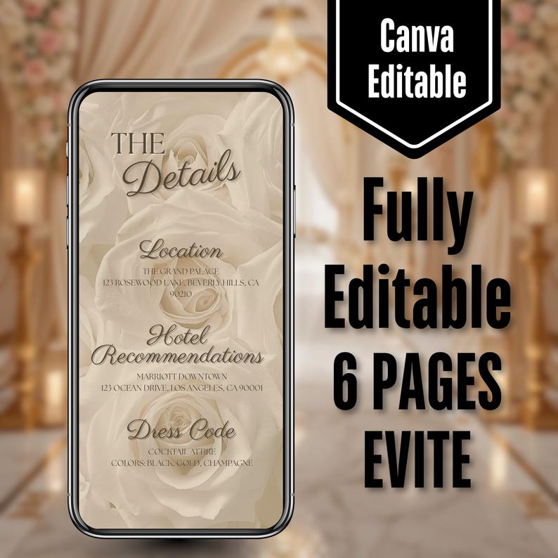 Elegant Digital Wedding Invitation, Animated Wedding Evite, Neutral Floral Editable Video Template Instant Download, Canva Editable