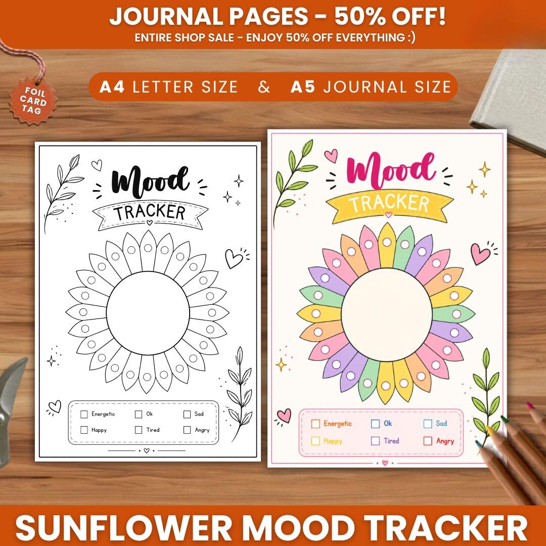 Sunflower Mood Tracker - PRINTABLE Journal Page - Planner Page ...