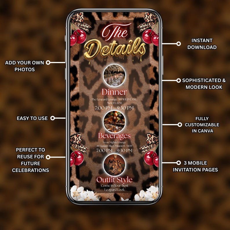 Big Mama Cheetah Print, Cherry Girls Night Birthday Invite, Editable Cheetah Print Birthday Evite
