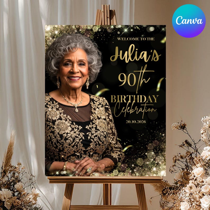 Editable 90th Birthday Photo Collage Party Welcome Sign Template ...