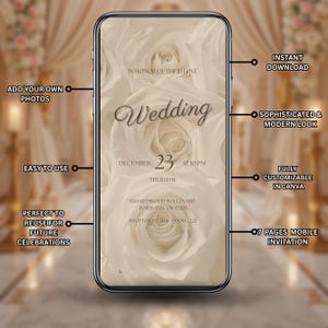 Elegant Digital Wedding Invitation, Animated Wedding Evite, Neutral Floral Editable Video Template Instant Download, Canva Editable