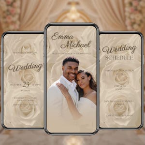Elegant Digital Wedding Invitation, Animated Wedding Evite, Neutral Floral Editable Video Template Instant Download, Canva Editable