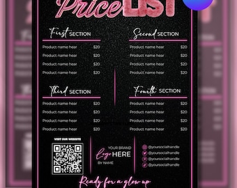 Beauty Price List Template, Salon Service Menu for Lash Nail Hair Stylist, Braiders, Wig, Makeup Printable Pricing Guide Canva Editable