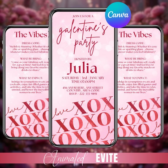 Galentine’s Day Evite, Glam Galentine’s Party Invite, Valentine’s Day Event, Pink Galentine Party, Canva Editable