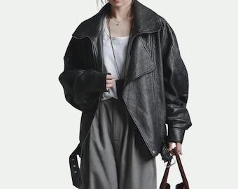 レディースオーバーサイズ本革ボンバージャケットレディースレザー