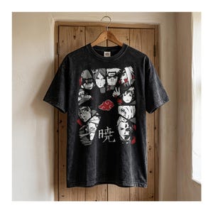 Maglietta Naruto Akatsuki, T-shirt anime Pain Itachi, T-shirt grafica vintage lavata, Streetwear manga giapponese, Maglietta oversize in cotone pesante