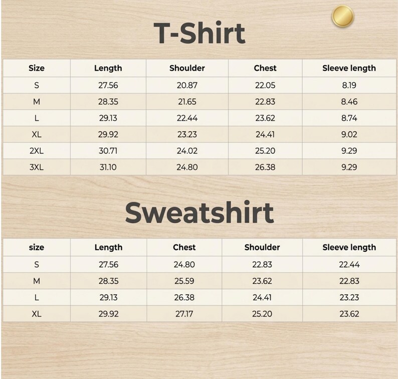 Pu&ograve; includere: Una tabella con le misure delle taglie di t-shirt e felpe in pollici. La tabella include le taglie S, M, L, XL, 2XL e 3XL per le t-shirt e S, M, L e XL per le felpe. Misure: lunghezza, spalle, petto e lunghezza manica.