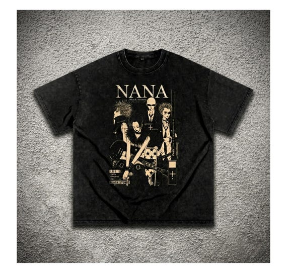 NANA Anime Vintage Washed T Shirt, Black Stones Band Graphic Tee, Oversized Y2K Anime Shirt, Retro Manga Streetwear Unisex Tee