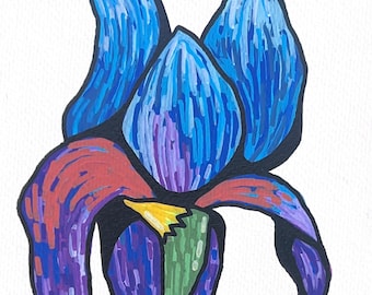Original Flower Painting – Acrylic Marker on Paper, Botanical Wall Art