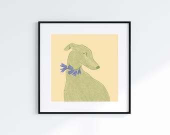 Dog with Floral Collar Art Print - Gentle Portrait (Digital Download)
