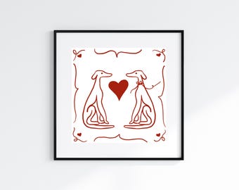 Dogs in Love - Dogs with Heart - Digital Art Print