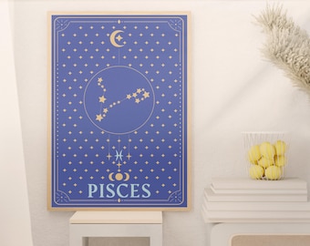 Pisces Zodiac Print - Astrology Wall Art, Instant Download