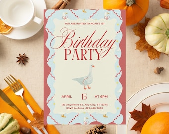 Goose Birthday Invitation | Kids or Baby Shower Canva Template | Editable Digital Download