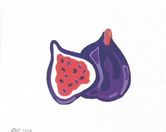 Original Fig Fruit Painting – Acrylic Marker on Paper, Fruit Wall Art
