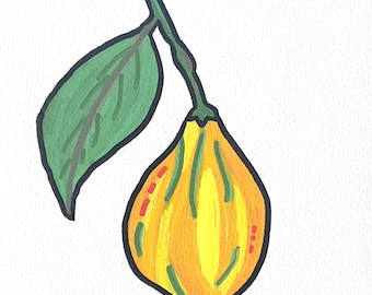 Original Lemon Painting – Acrylic Marker on Paper, Modern Still Life Art