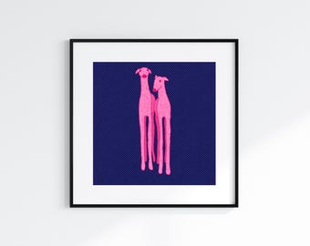 Two Pink Dogs - Greyhound Art - Digital Art Print