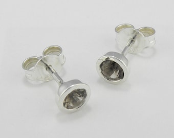 Smoky quartz silver stud earrings