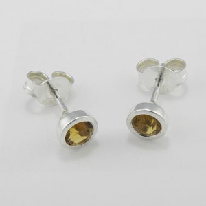 Citrine silver stud earrings, yellow quartz silver ear studs