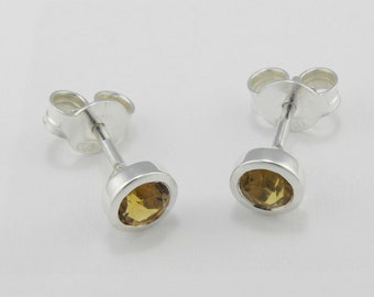 Citrine silver stud earrings, yellow quartz silver ear studs