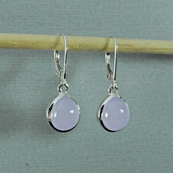 Lavender jade dangle earrings silver 925, natural jade drop earrings sterling silver