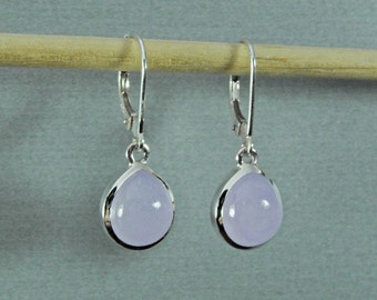 Lavender jade dangle earrings silver 925, natural jade drop earrings sterling silver