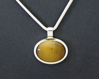 Tiger's-eye sterling silver pendant necklace foxtail chain