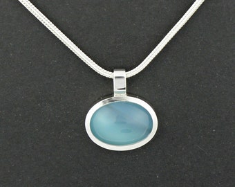 Blauer Chalcedon Silber 925 Anhänger mit Fuchsschwanzkette