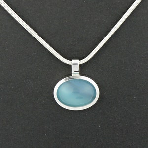 Blue chalcedony sterling silver pendant necklace foxtail chain