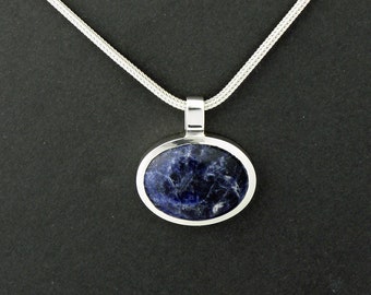 Collier pendentif en argent sterling bleu sodalite chaîne foxtail