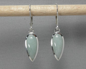 Aventurine dangle earrings silver 925, natural aventurine drop earrings sterling silver