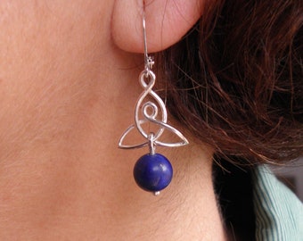 Lapis Lazuli balance boucles d'oreilles argent 925, boucles d'oreilles noeud mère et enfant argent sterling